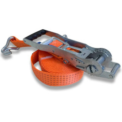 50 mm wide lashing strap, 9 m length, with reverse-action ratchet