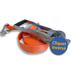 50 mm wide lashing strap, 9 m length, with reverse-action ratchet