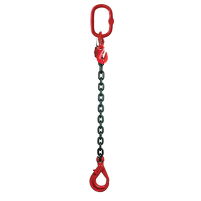 Single-leg chain sling with self-locking hook and shortening hook