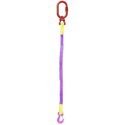 Single-leg textile sling with safety latch hook