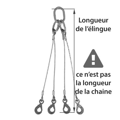 Longueur Elingue câble 4 Brins Crochet Auto