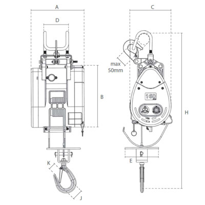 Treuil levage electrique 230V dimensions