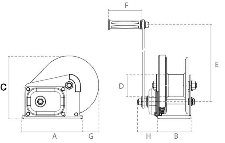 treuil manuel Inox dimensions